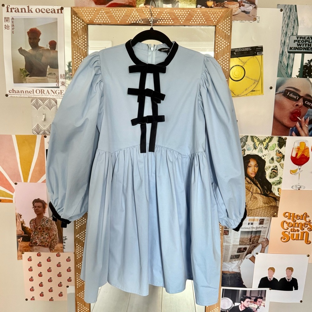 Sister Jane Light Blue Mini Dress with Black Accents